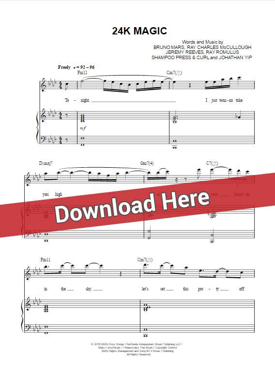 Bruno Mars 24K Magic Chords and Sheet Music