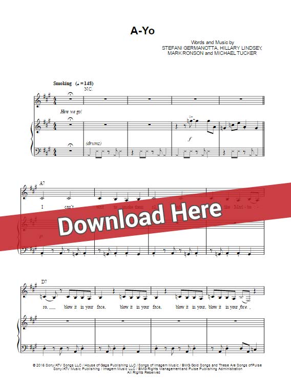 lady gaga, a yo, sheet music, chords, piano notes, download, free, klaveier noten, tutorial, lesson