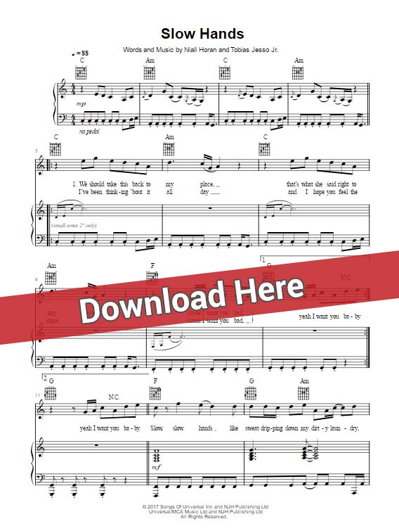 Niall Horan Slow Hands Piano Sheet Music