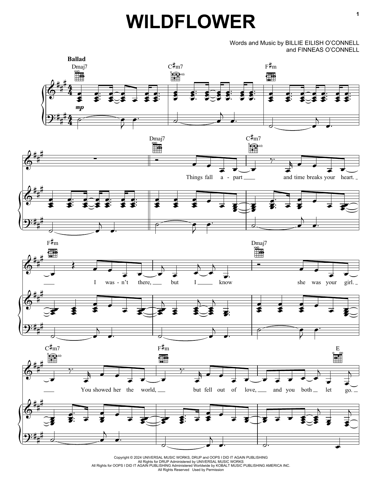 Billie Eilish WILDFLOWER Sheet Music for Piano - Download & Print