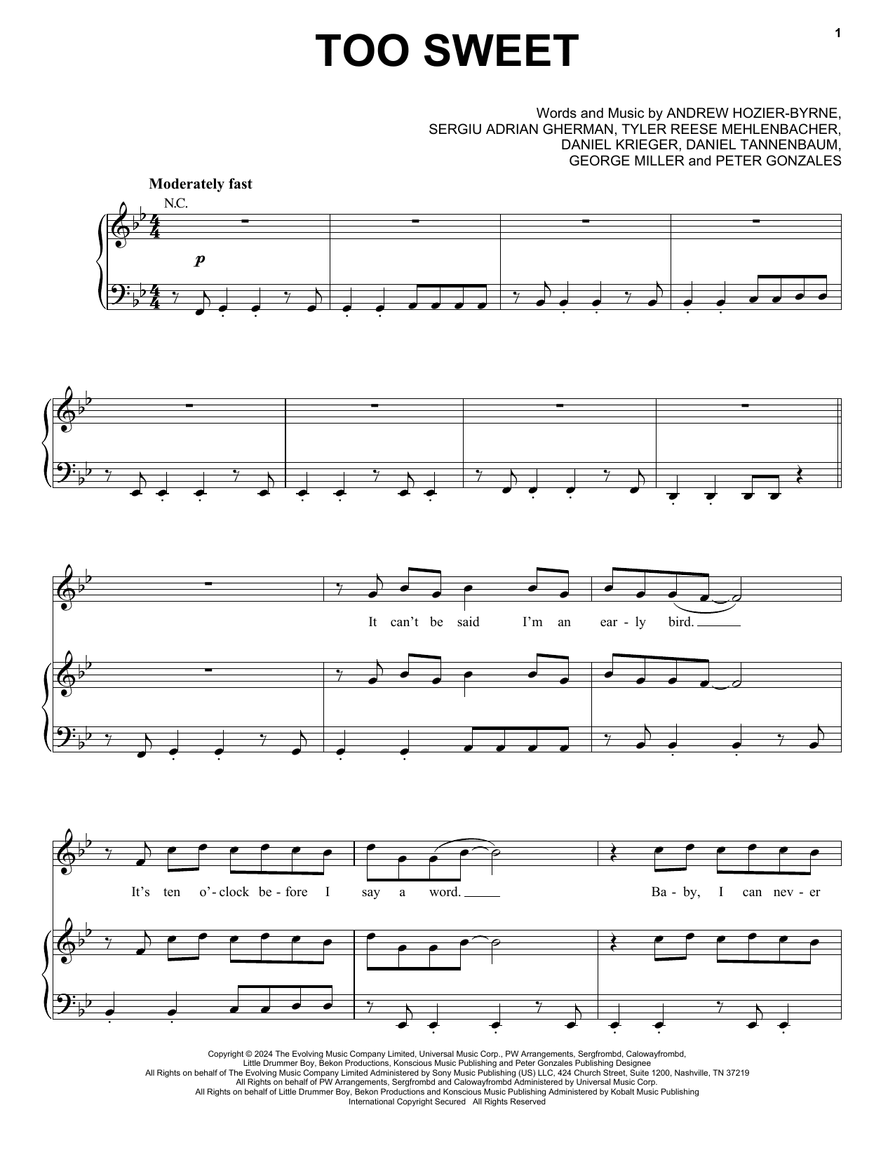 Master Hozier Too Sweet Piano Sheet Music and Tutorial