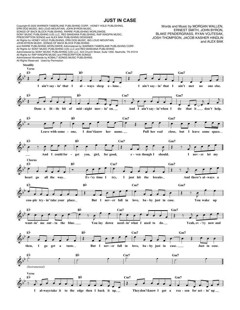 Download Morgan Wallen Just in Case Super Easy Piano Sheet Music